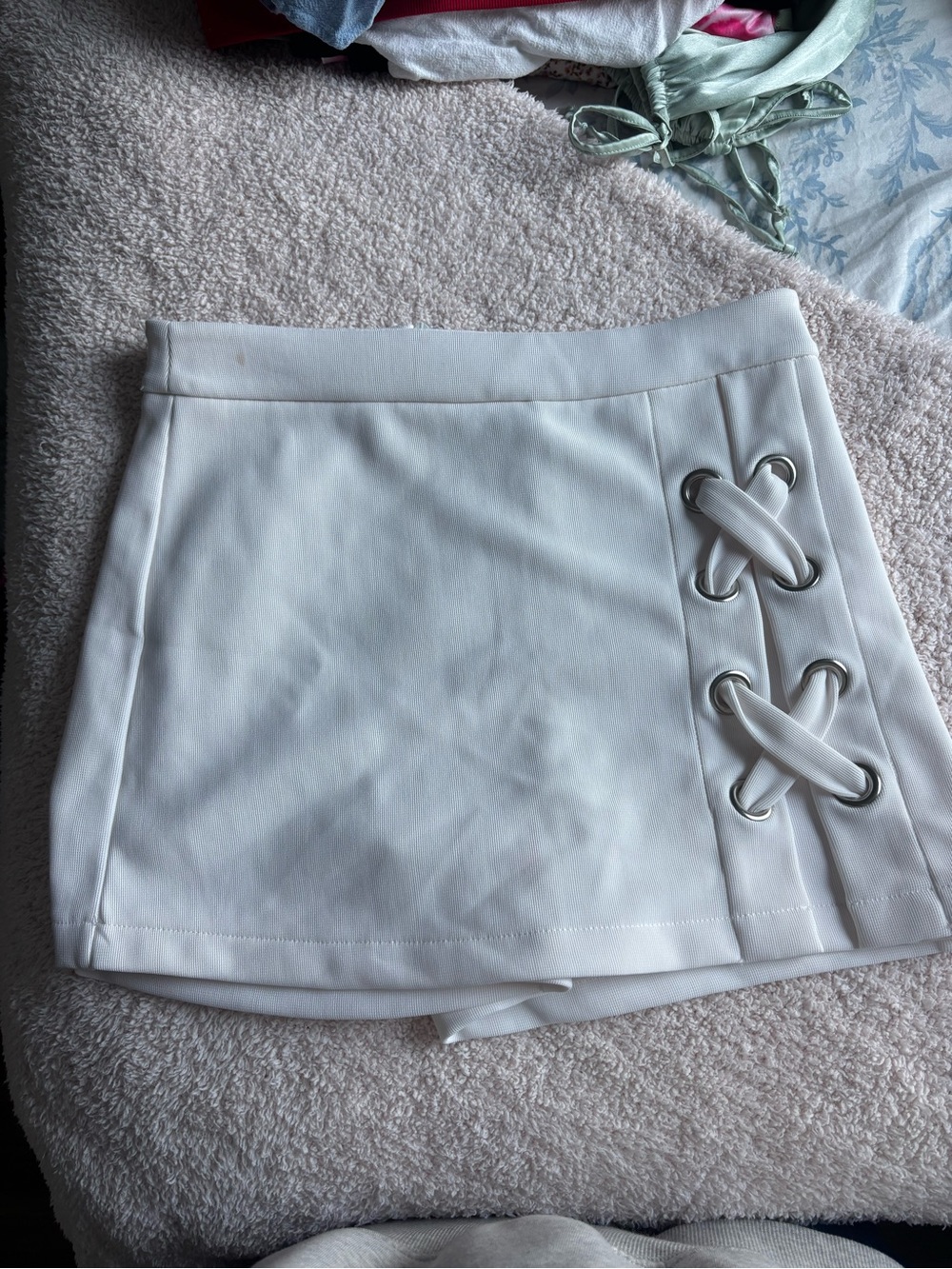 Forever 21 White Mini Skirt with Lace-Up Eyelets